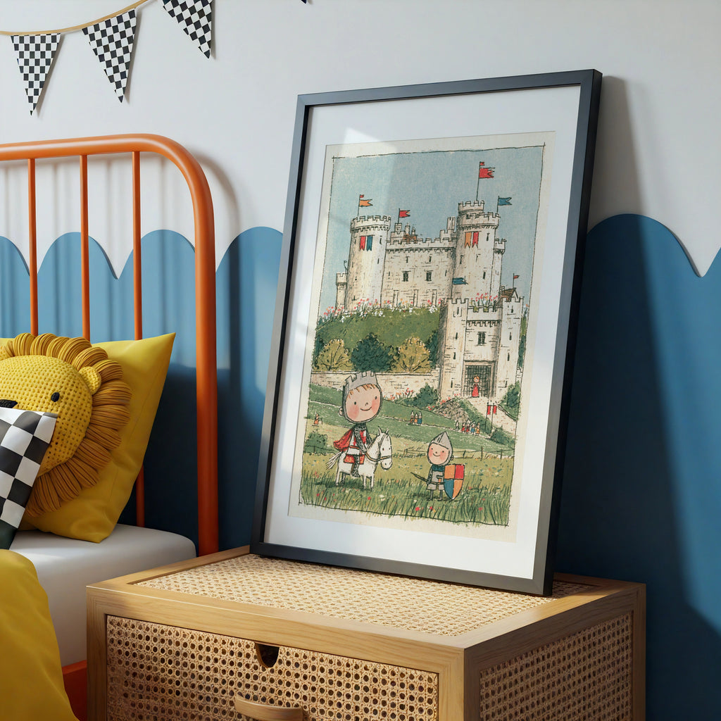 Retro Children's Knight Castle Print, Kids Wall Art, Little Folk Collectable Poster