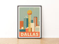 Dallas Retro Travel Poster, Reunion Tower Skyline Print, Texas City Wall Art