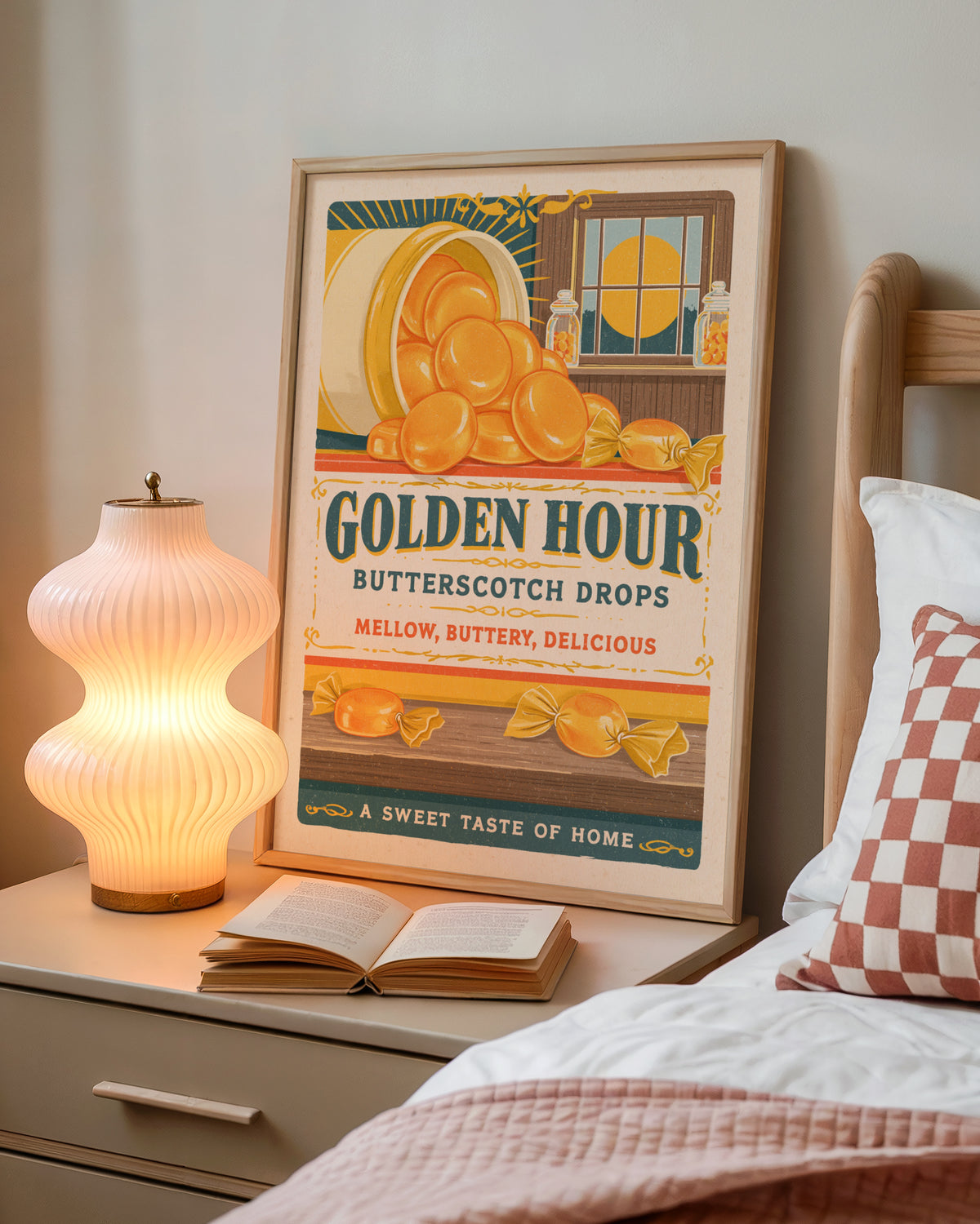 Butterscotch Candy Contemporary Kitchen Wall Art, Vintage Sweet Shop Print, Golden Hour Food Decor