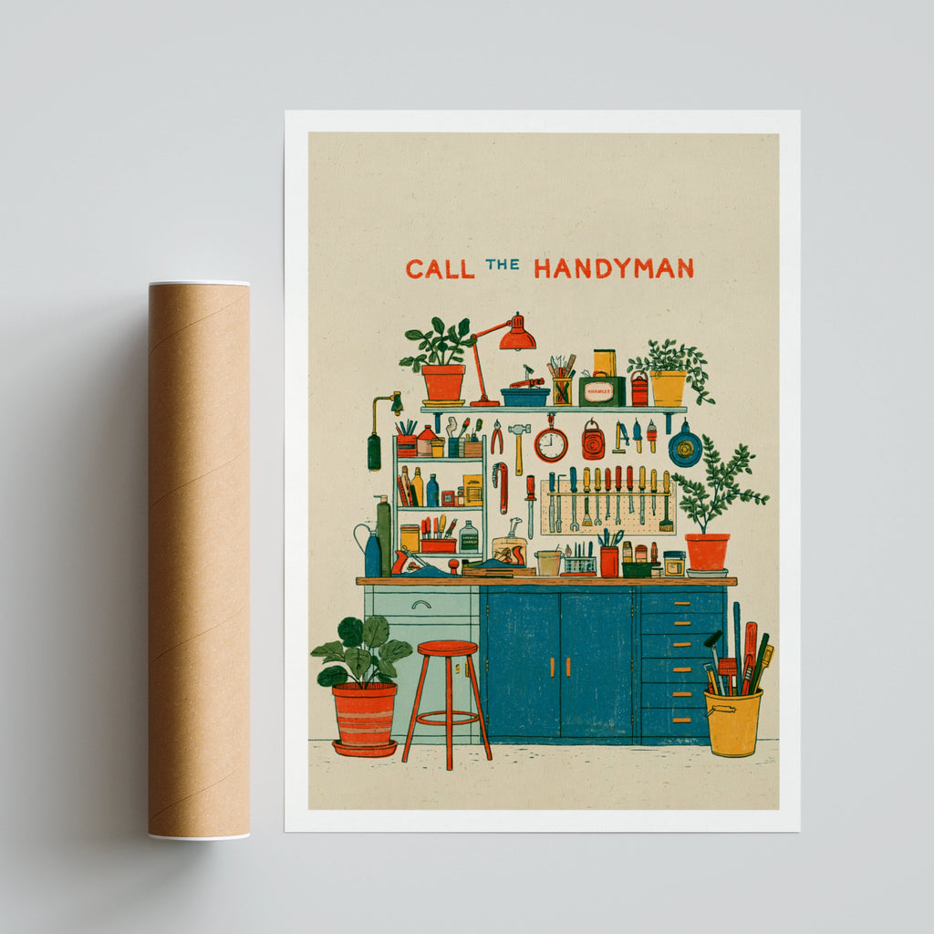 Call The Handyman Retro Workshop Poster, Vintage Tool Wall Art, DIY Shed Print, DIY Gift