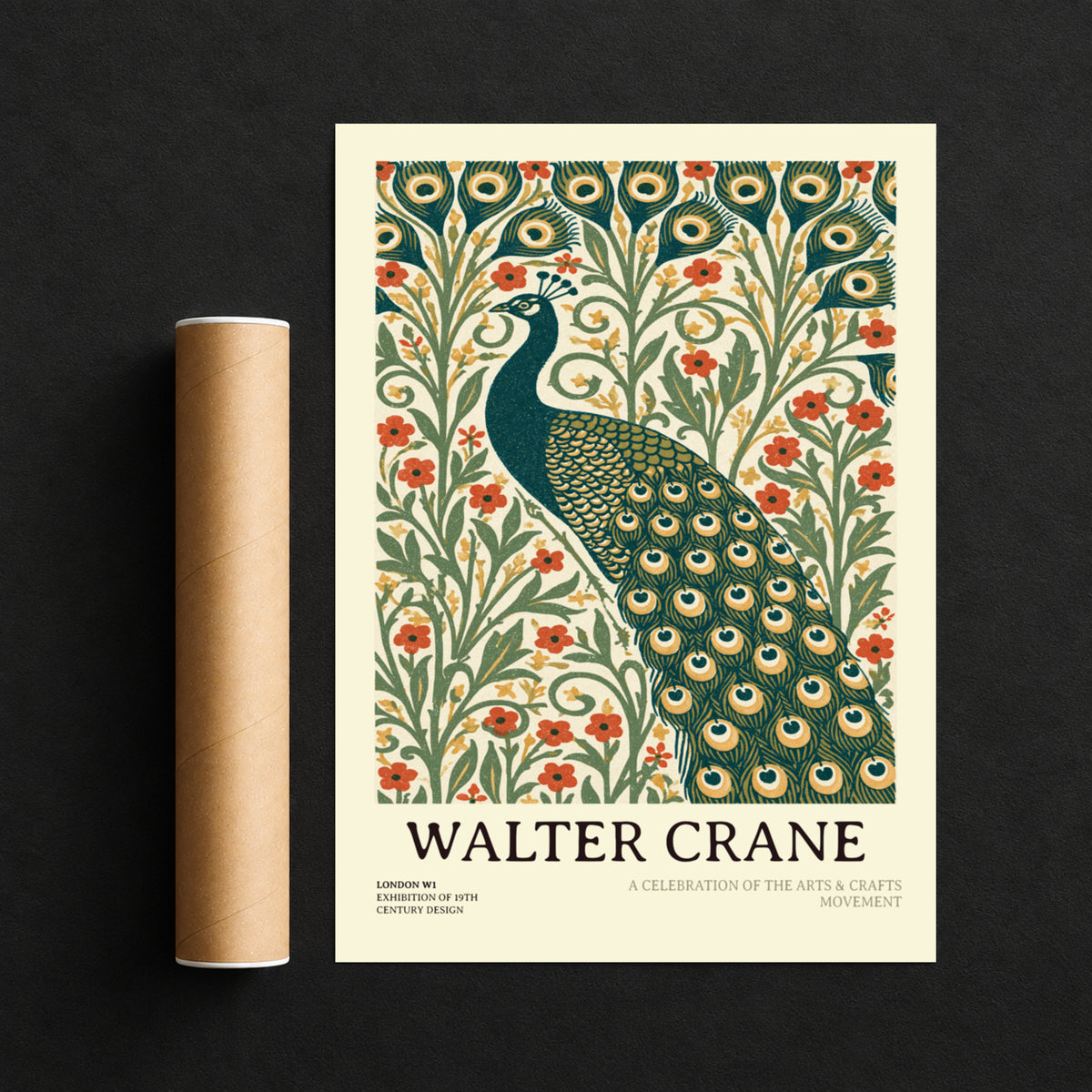 Walter Crane Peacock Print, Arts and Crafts Wall Art, Vintage Botanical Poster, Nature Floral Decor