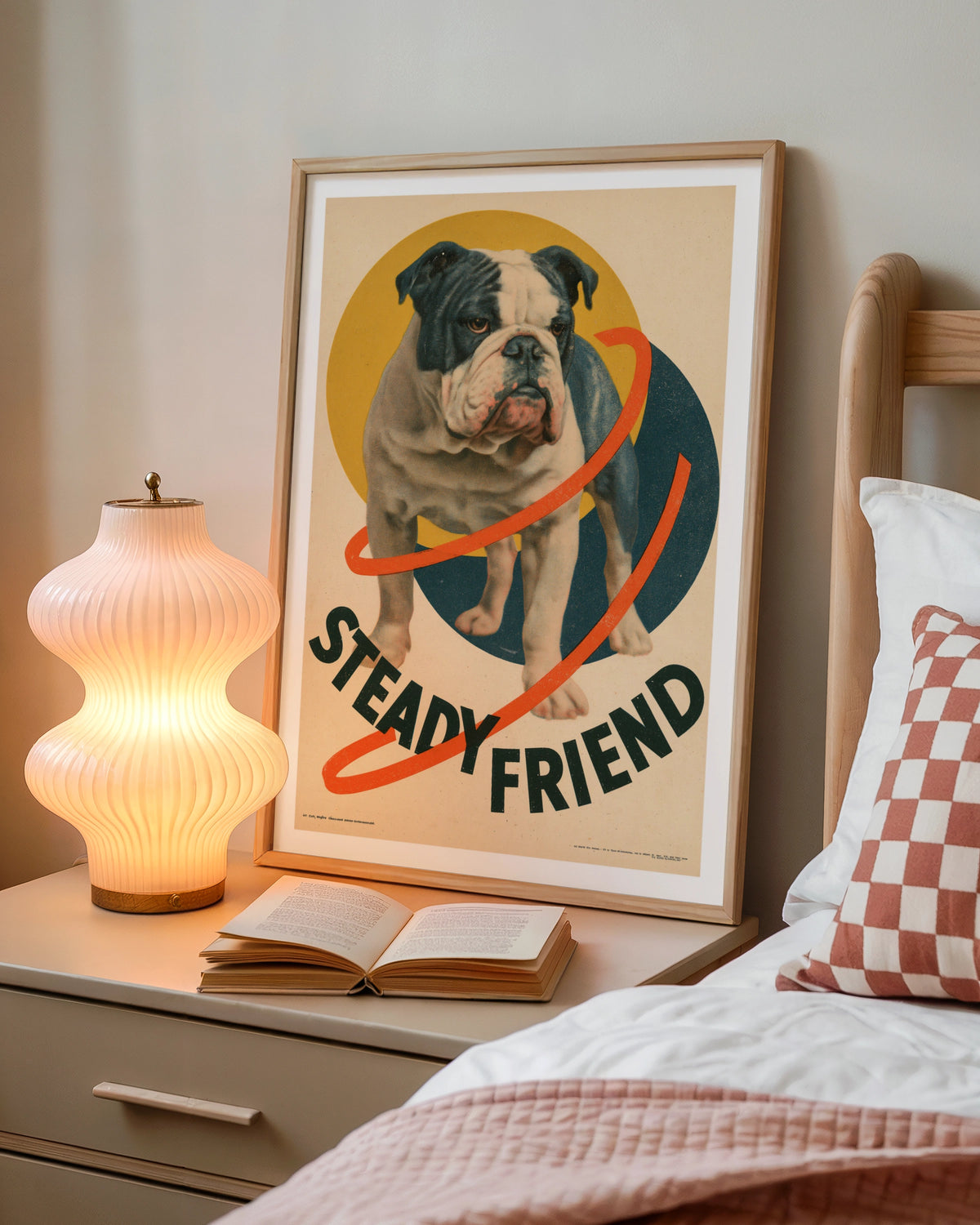 Retro Bulldog Poster, Steady Friend Vintage Dog Print, Folk Art Wall Decor Gift