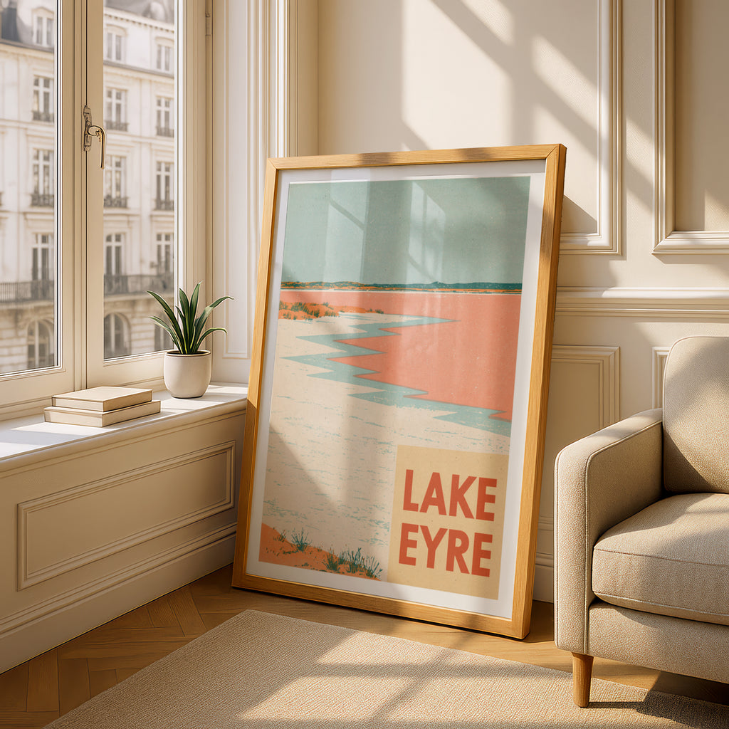 Lake Eyre Retro Travel Poster, Vintage Travel Print, South Australia Outback Salt Lake Wall Art