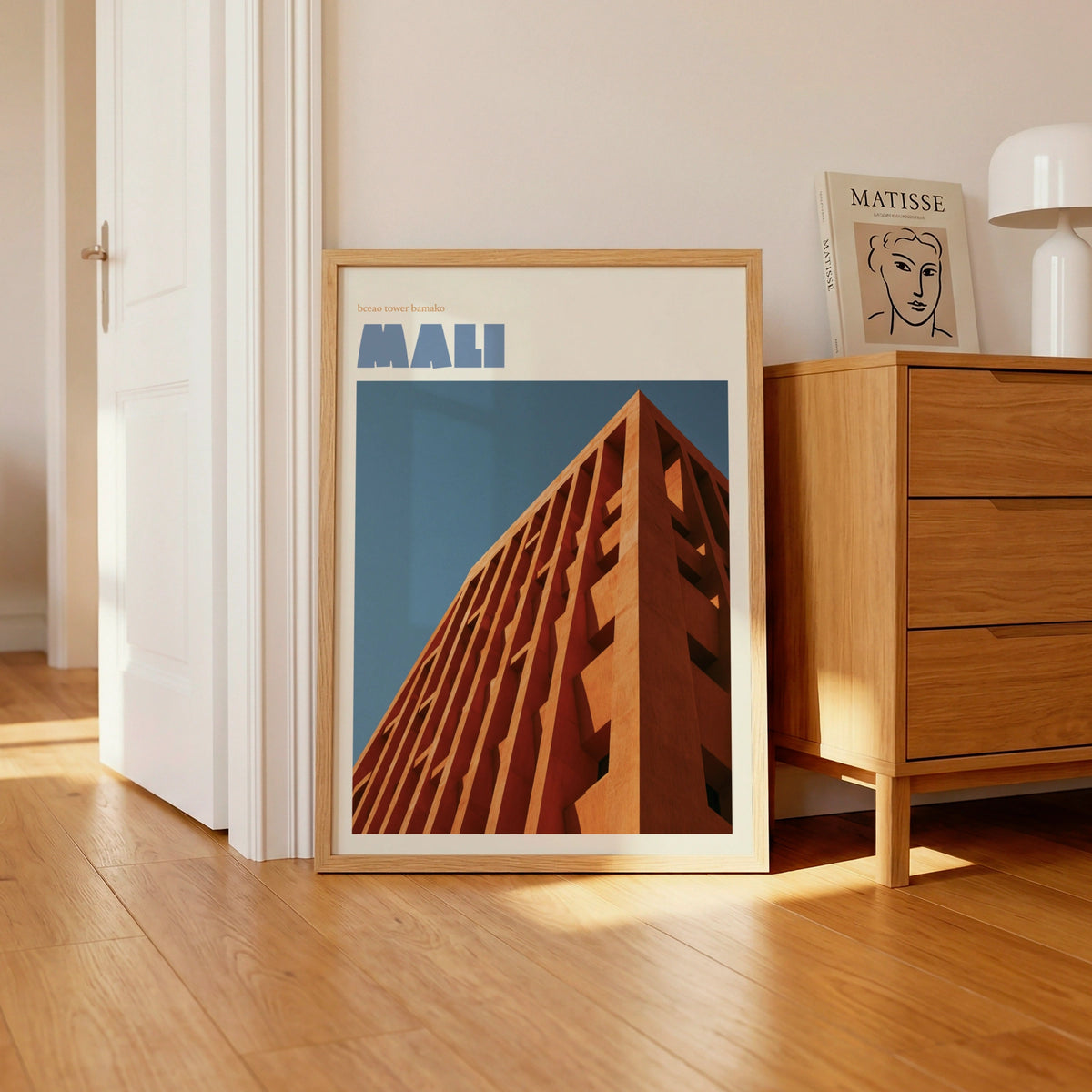 Mali Travel Print, BCEAO Tower Bamako, contemporary African architecture wall art