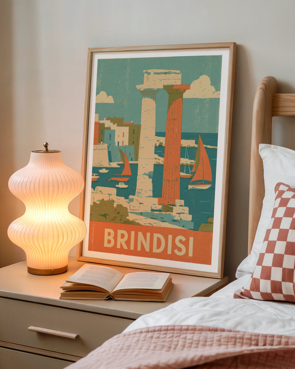 Brindisi Vintage Travel Poster, Italy Retro Wall Art Print, Puglia Sailing Harbour