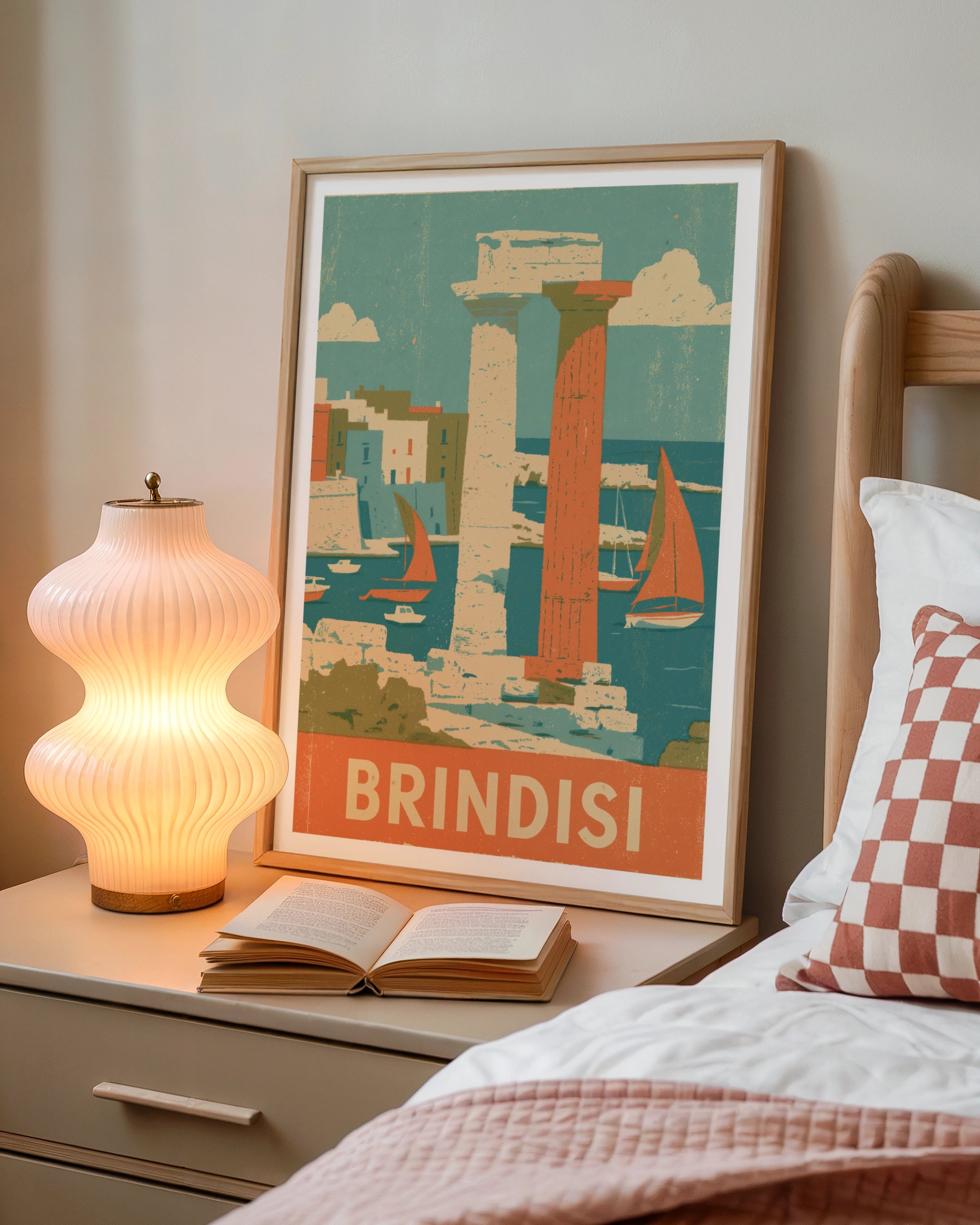 Brindisi Vintage Travel Poster, Italy Retro Wall Art Print, Puglia Sailing Harbour