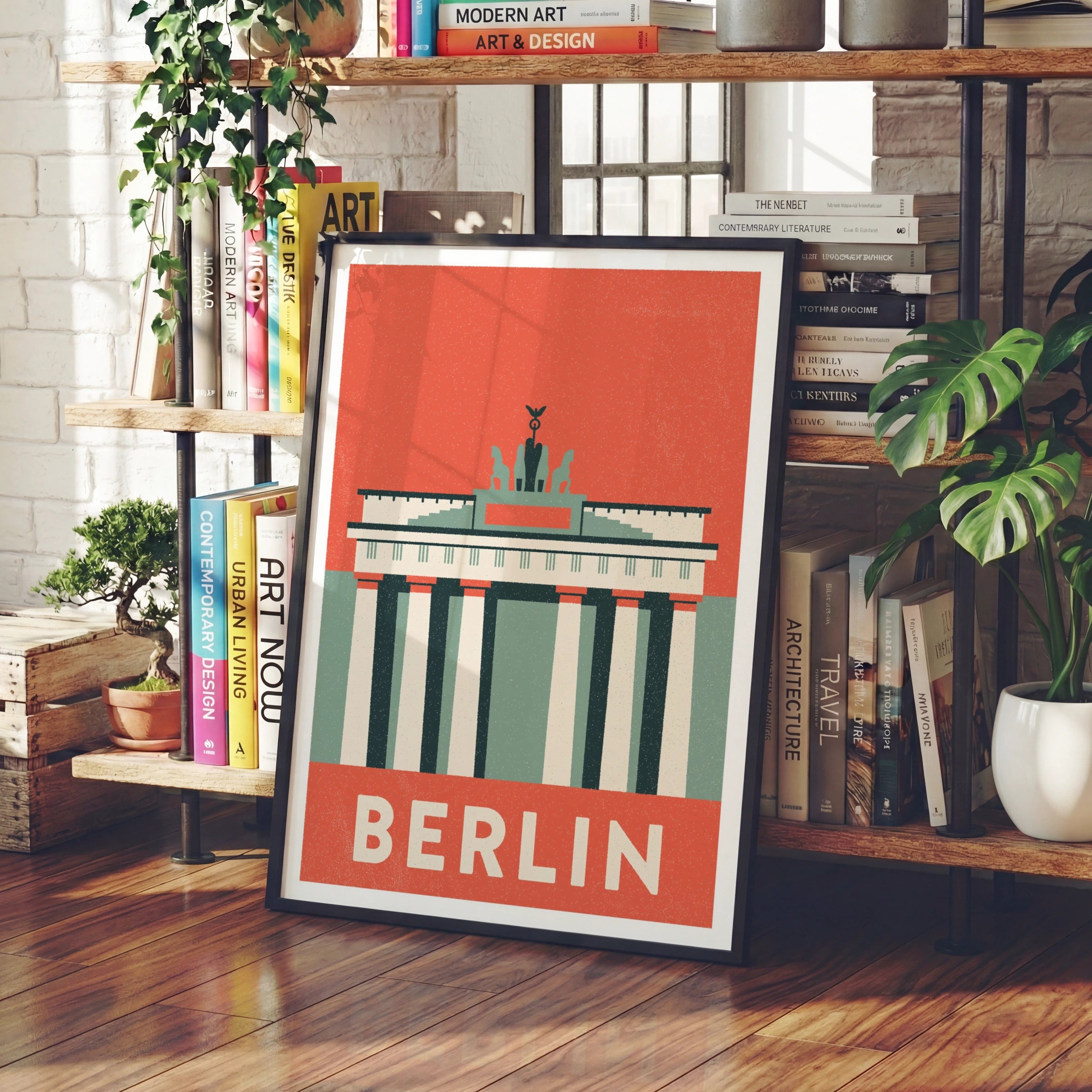 Berlin Retro Travel Poster, Brandenburg Gate Print, Germany Wall Art, Vintage Travel