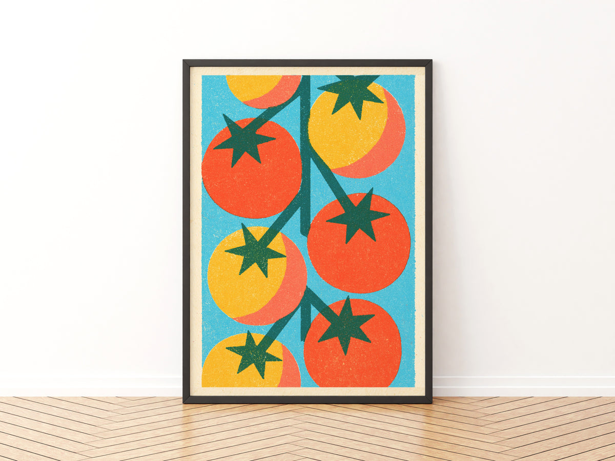 Vintage Food Poster Print | Rustic Kitchen Decor, Tomato Vine Art, Mid Century Retro Wall Art Gift