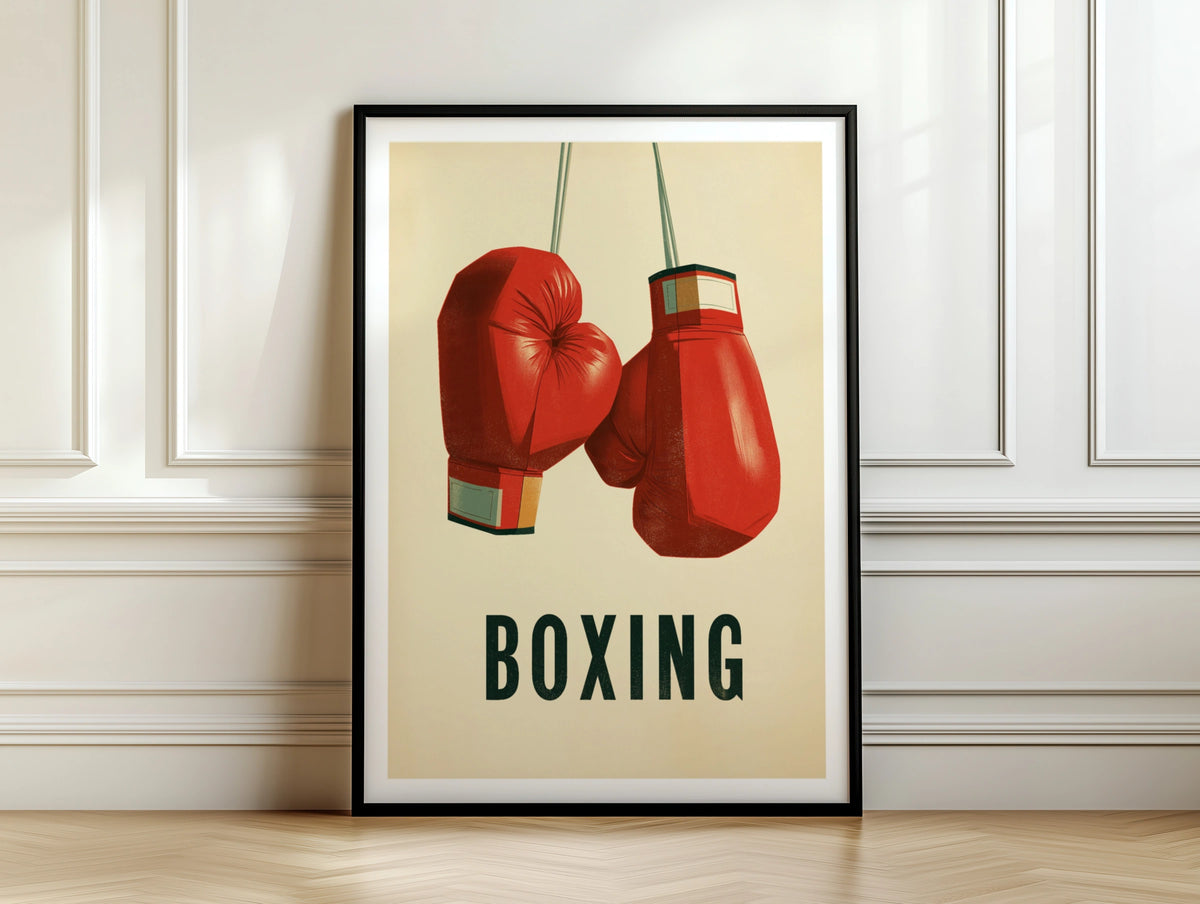 Boxing Gloves Vintage Poster, Retro Sport Print, Red Gloves Wall Art, Gym Decor