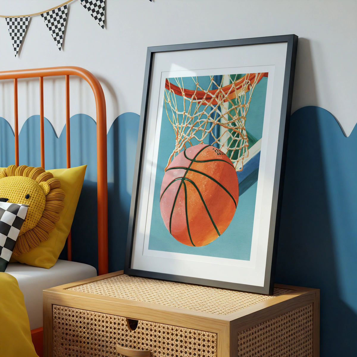 Basketball Hoop Art Print, Kids Sports Poster, Colourful Children's Wall Art Collectable