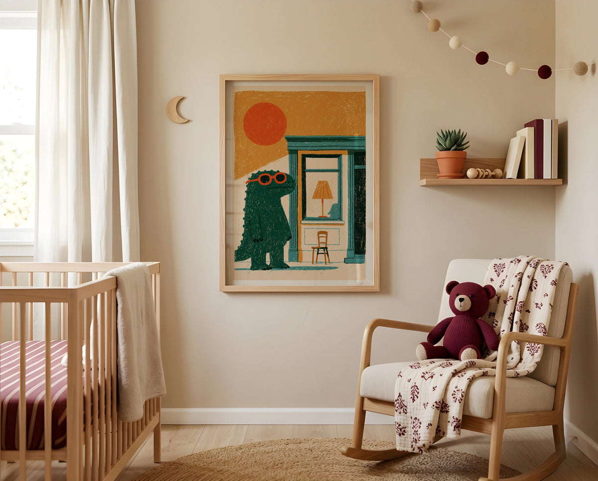 Retro Monster Kids Print, Funny Dinosaur Wall Art, Children's Collectable Poster