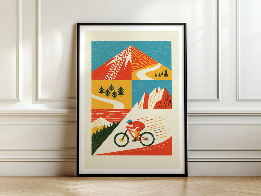Mountain Bike Retro Poster, Cycling Wall Art Print, MTB Gift, Outdoor Adventure Decor