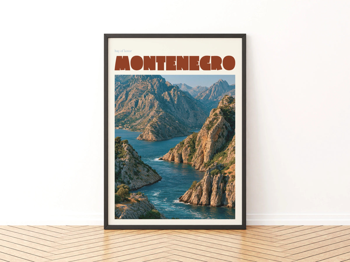 Montenegro Contemporary Travel Poster, Bay of Kotor Wall Art, Adriatic Balkans Print