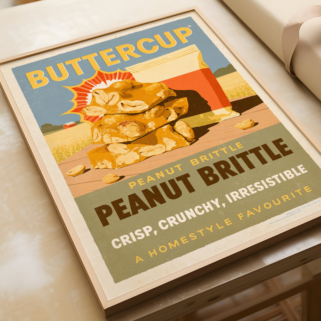 Vintage Peanut Brittle Print, Retro Kitchen Wall Art, Buttercup Sweets Advert, Farmhouse Food Art