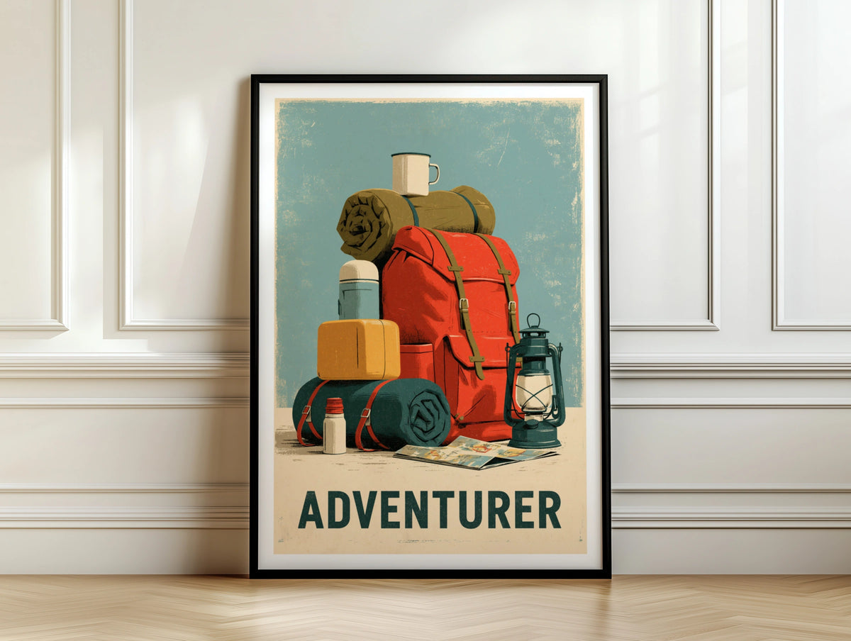 Adventurer Retro Camping Poster, Vintage Travel Print, Hiking Wall Art, Outdoor Gift