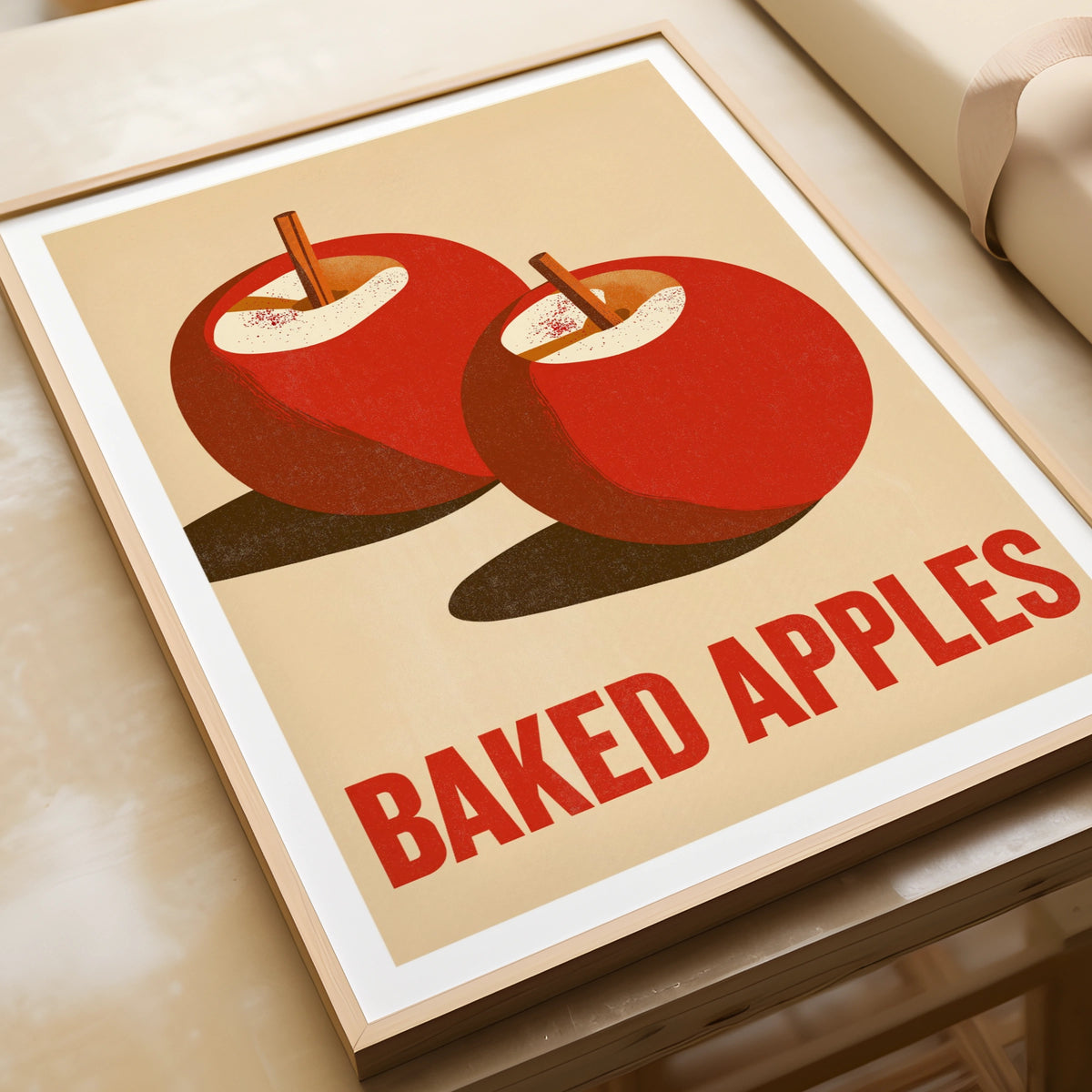 Baked Apples Vintage Food Poster Print | Rustic Kitchen Decor | Retro Mid Century Risograph Art