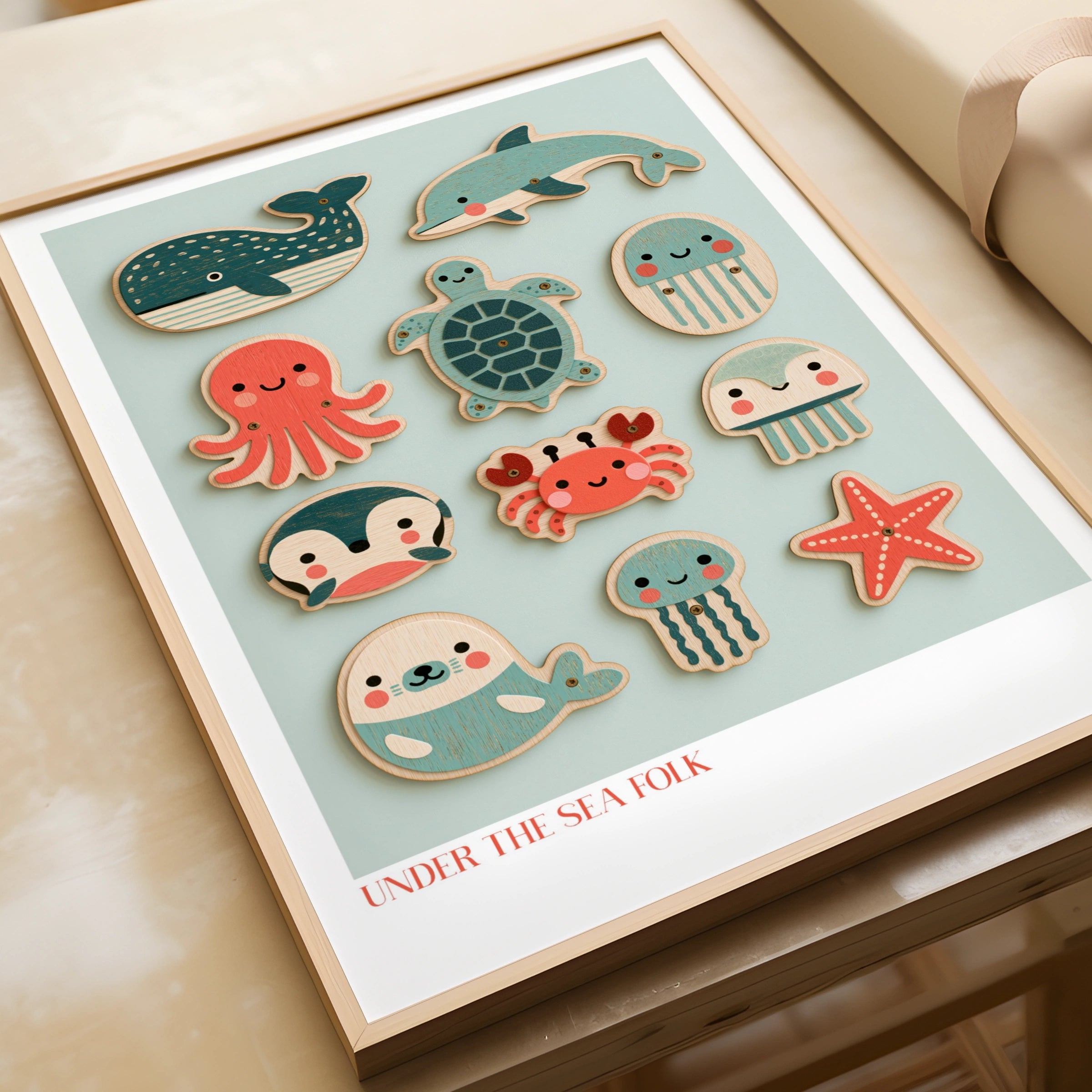 Under the Sea Folk Retro Children's Print, Cute Ocean Animals Nursery Poster, Kids Wall Art