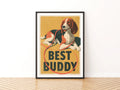 Retro Beagle Poster, Best Buddy Dog Print, Vintage Folk Style Wall Art, Mustard Yellow