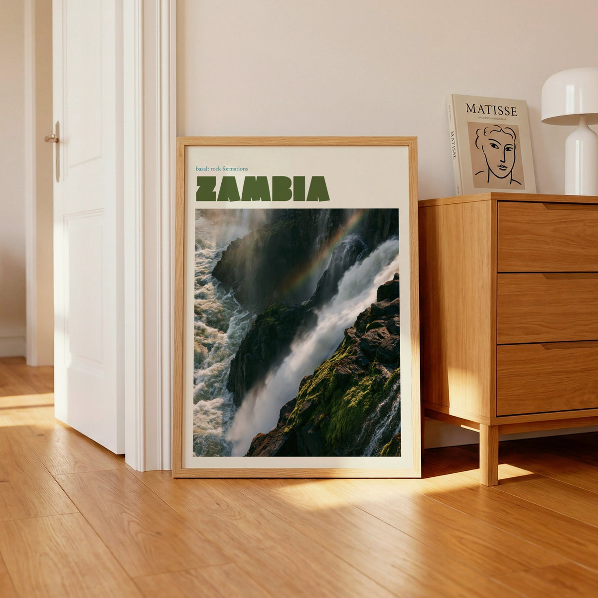 Zambia Travel Print, contemporary Victoria Falls Wall Art, Africa Waterfall Poster