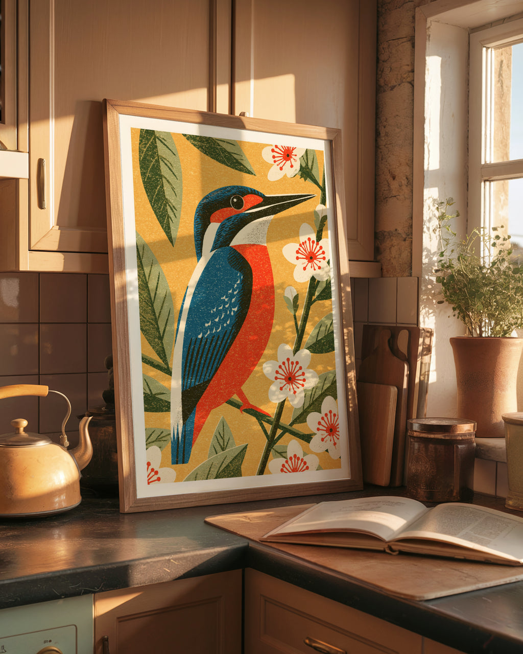 Kingfisher Print, Classic Inspired Prints, Vintage Bird Poster, Blossom Botanical Wall Art