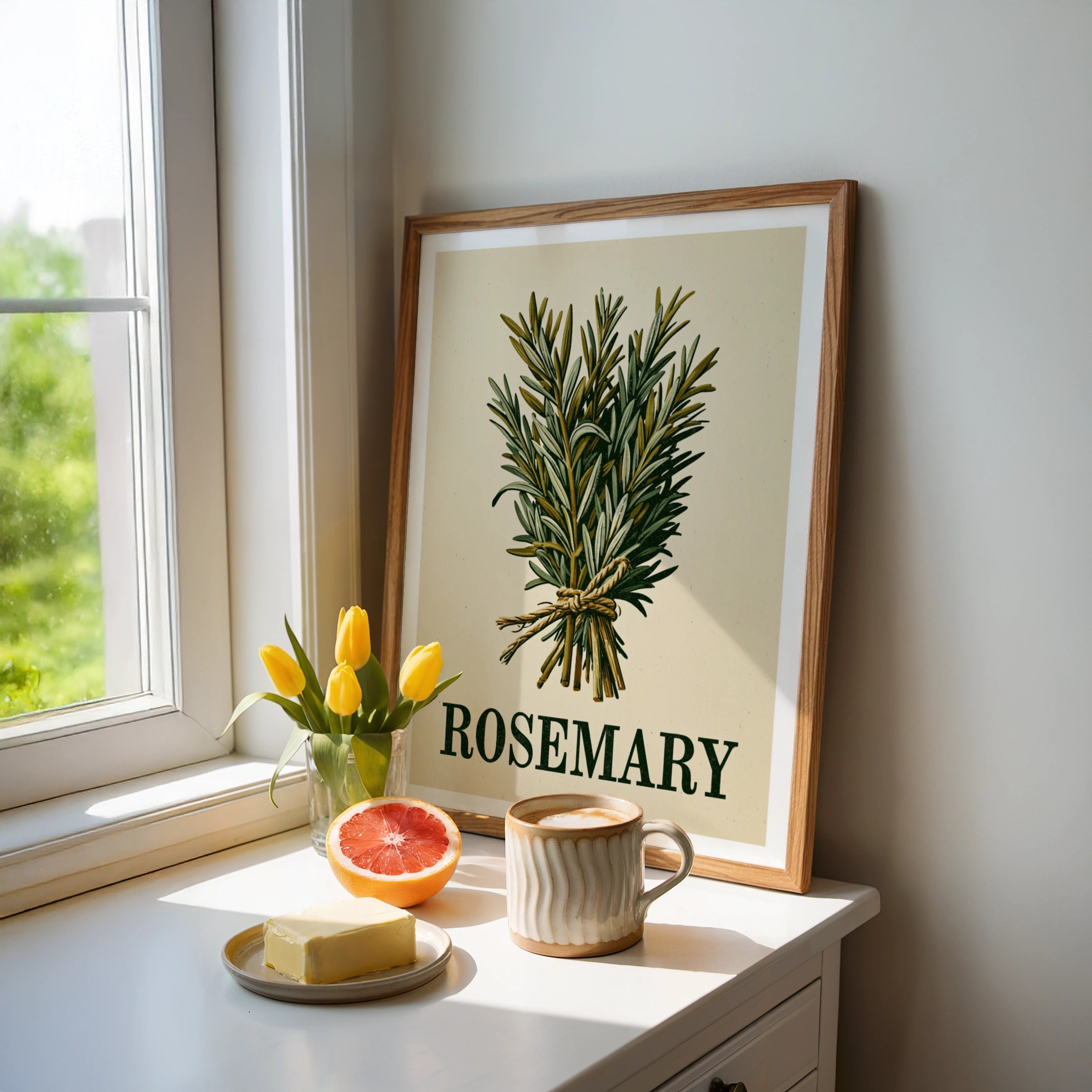 Rosemary Vintage Food Poster Print | Rustic Kitchen Decor | Retro Mid Century Herb Wall Art