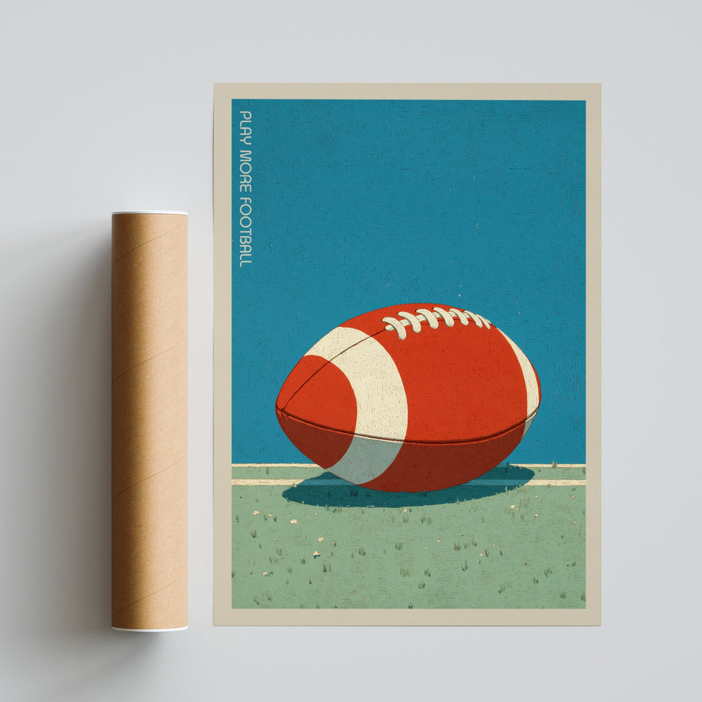 Retro American Football Poster, Play More Football Print, Vintage Sports Wall Art, Kids Room