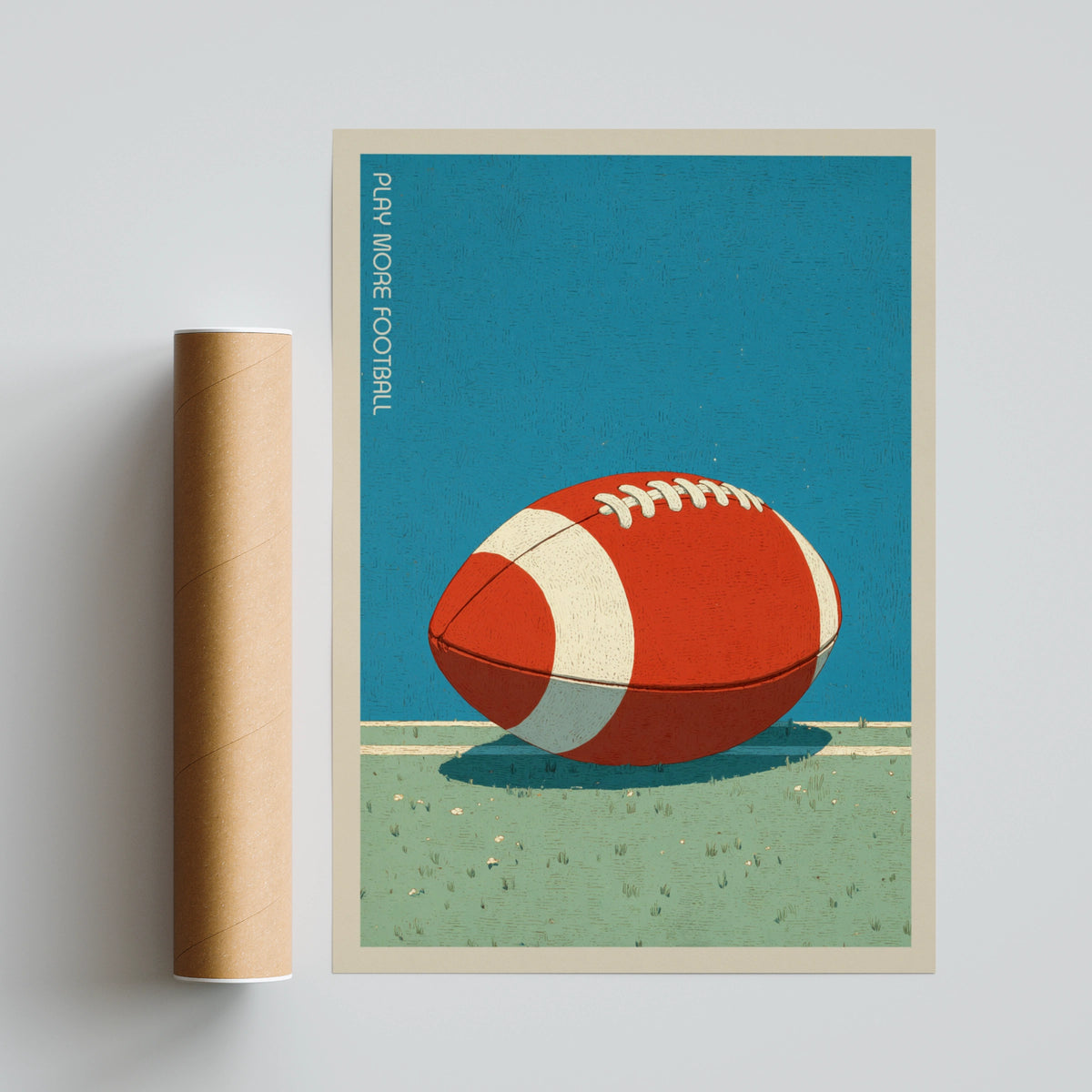 Retro American Football Poster, Play More Football Print, Vintage Sports Wall Art, Kids Room