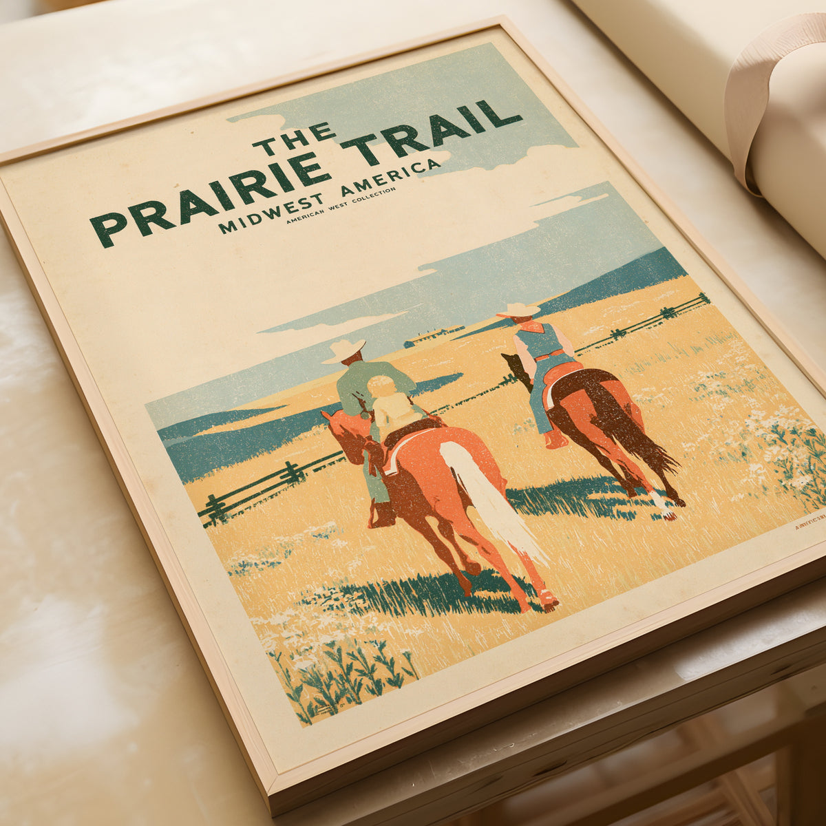 Prairie Trail Midwest America Contemporary Travel Art, Horse Riding Scene, Western Landscape