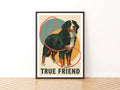 Bernese Mountain Dog Retro Print, True Friend Folk Art, Vintage Dog Wall Art Gift