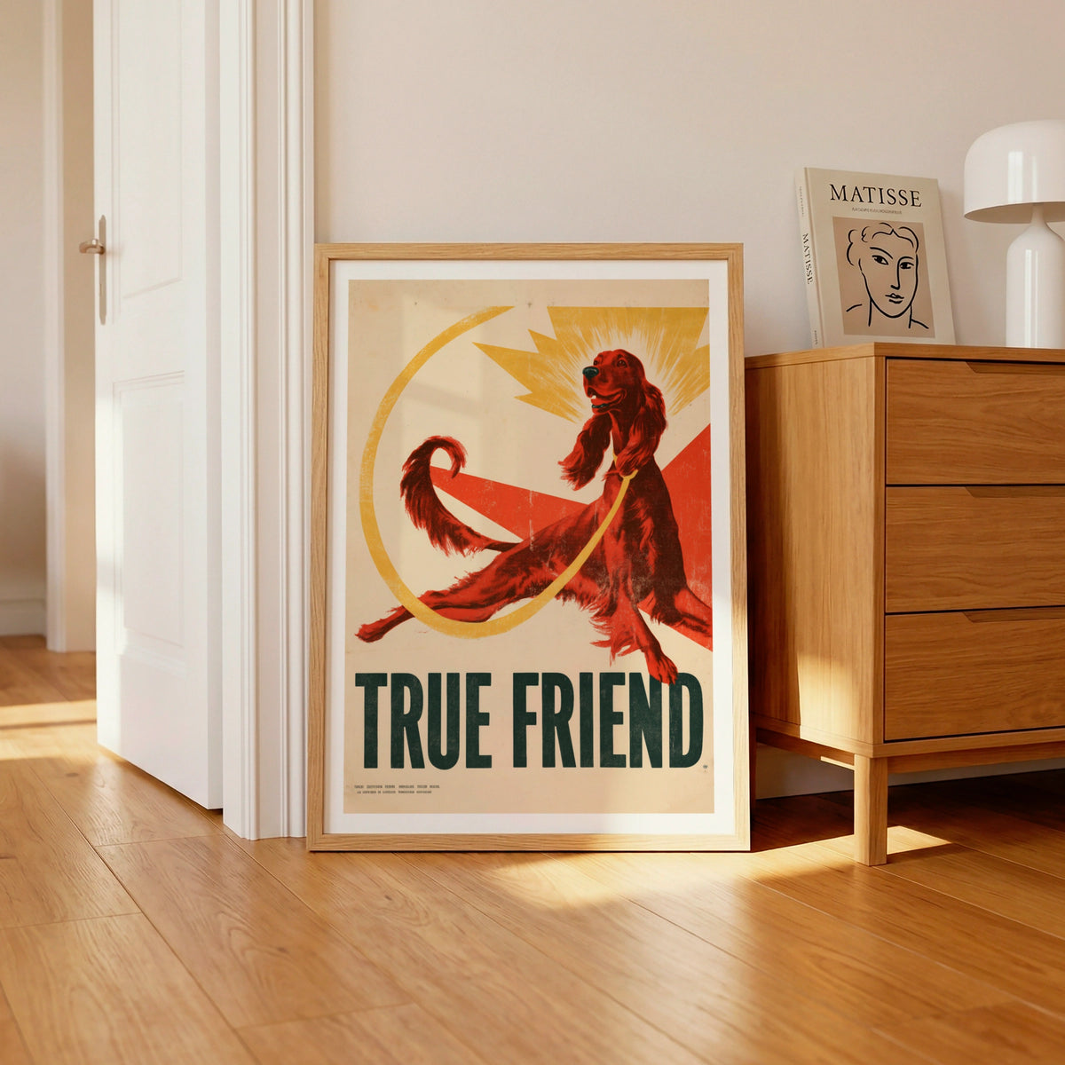 True Friend Dog Poster, Retro Irish Setter Print, Vintage Folk Wall Art, Dog Lover Gift