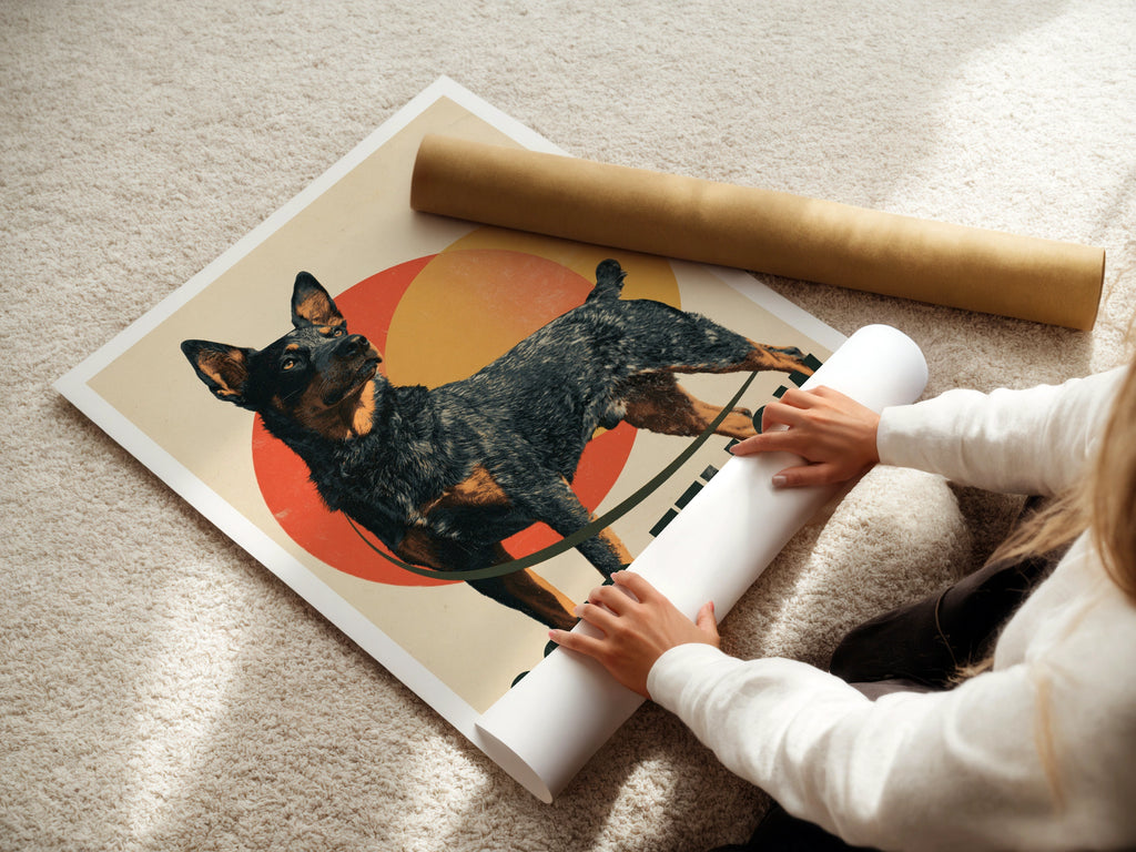 Australian Cattle Dog Print, Good Fellow Retro Dog Art, Blue Heeler Wall Art Gift
