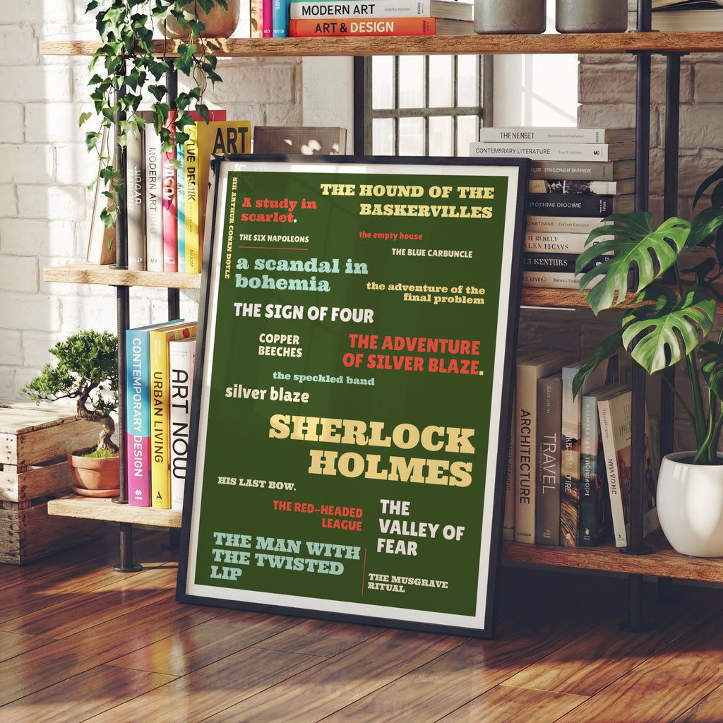 Sherlock Holmes Typography Print, Conan Doyle Stories Poster, Literary Wall Art Gift