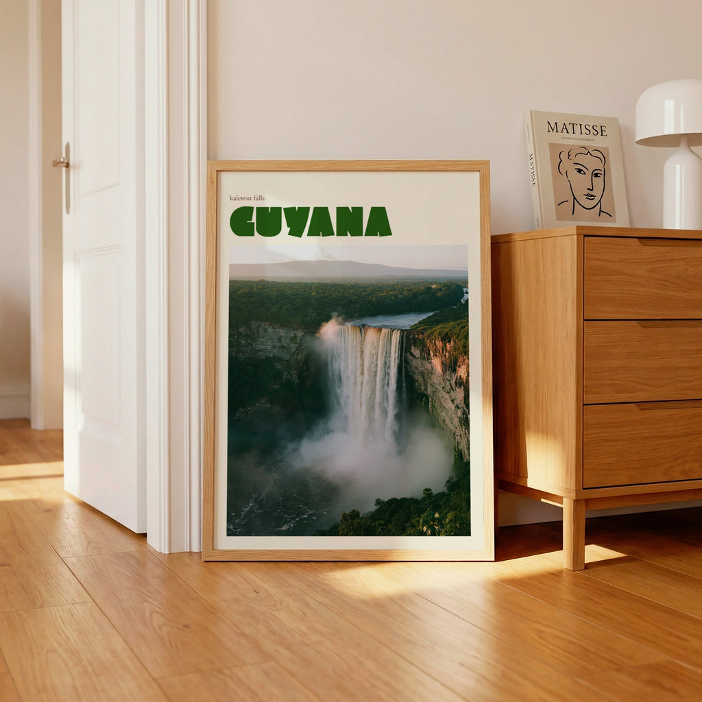 Guyana Kaieteur Falls contemporary travel art print, waterfall wall art, South America