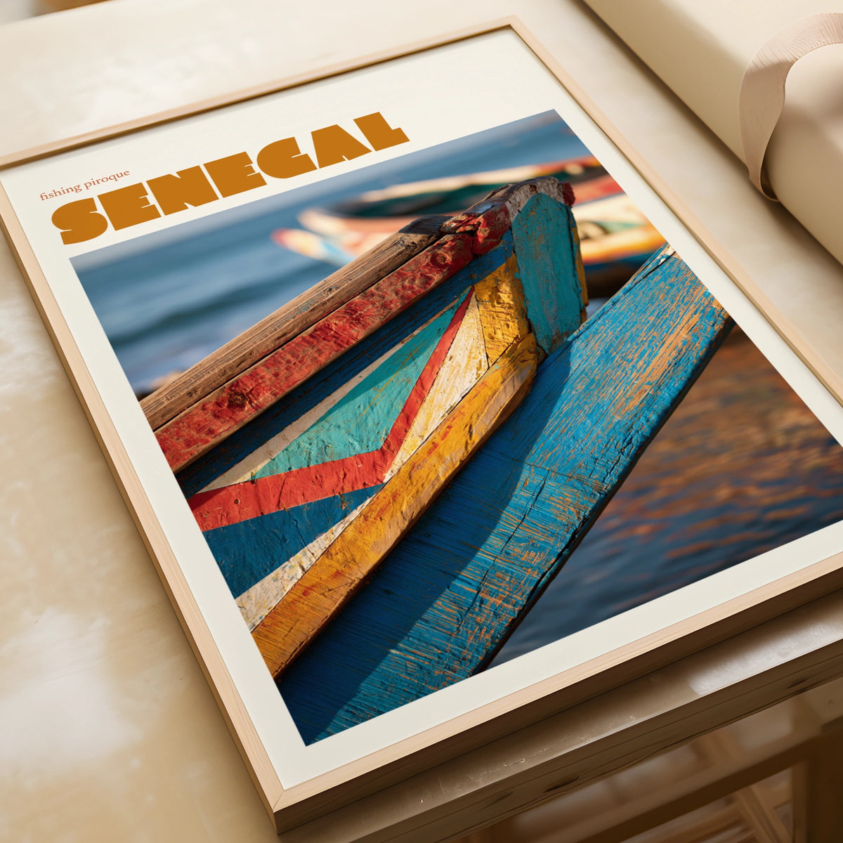 Senegal Travel Print, contemporary African Wall Art, Fishing Pirogue Boat Coastal Decor
