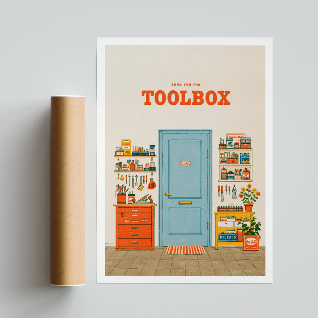 Send for the Toolbox Retro Workshop Poster, Vintage Tool Room Wall Art Print, DIY Gift
