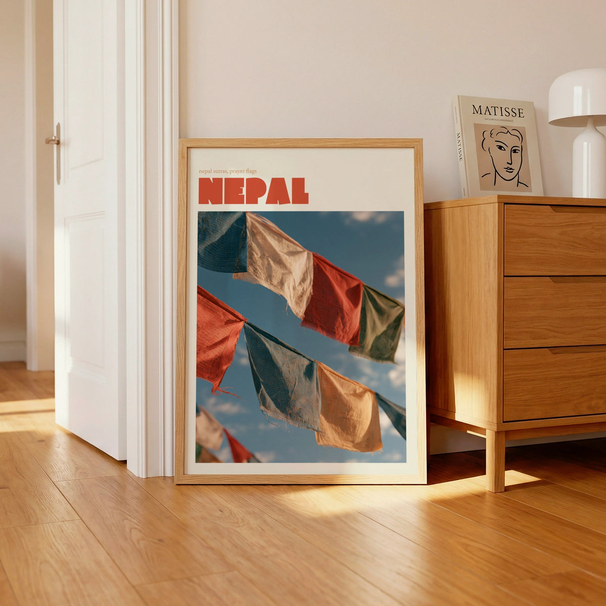 Nepal Prayer Flags Contemporary Travel Poster, Himalayan Wall Art, Vintage Travel Print