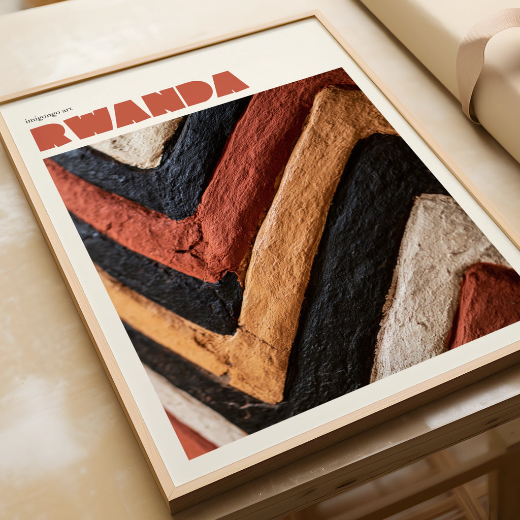 Rwanda Contemporary Travel Art Print, Imigongo African Wall Art, Terracotta Geometric Decor