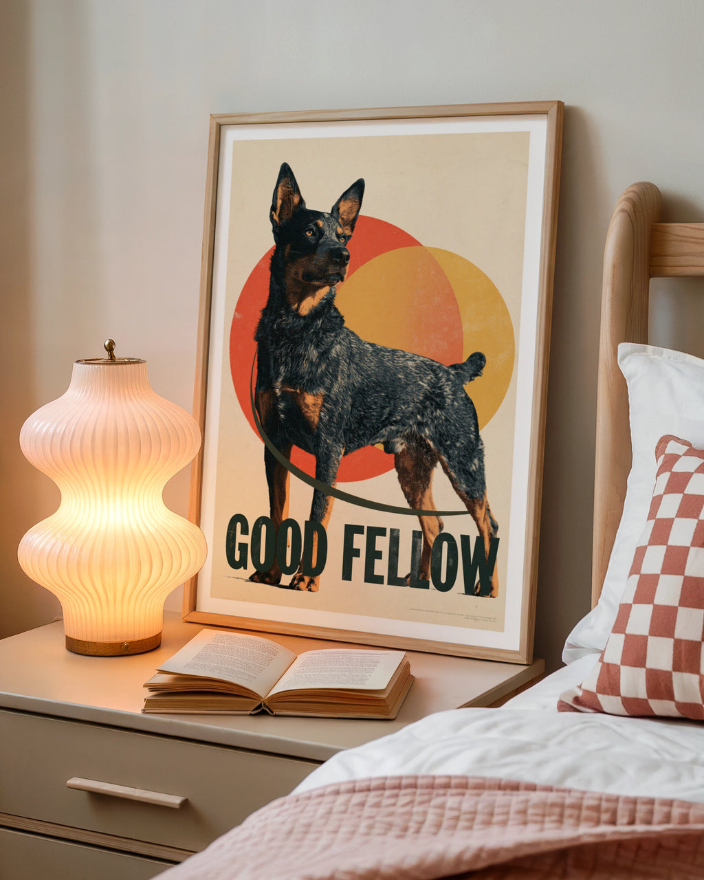 Australian Cattle Dog Print, Good Fellow Retro Dog Art, Blue Heeler Wall Art Gift