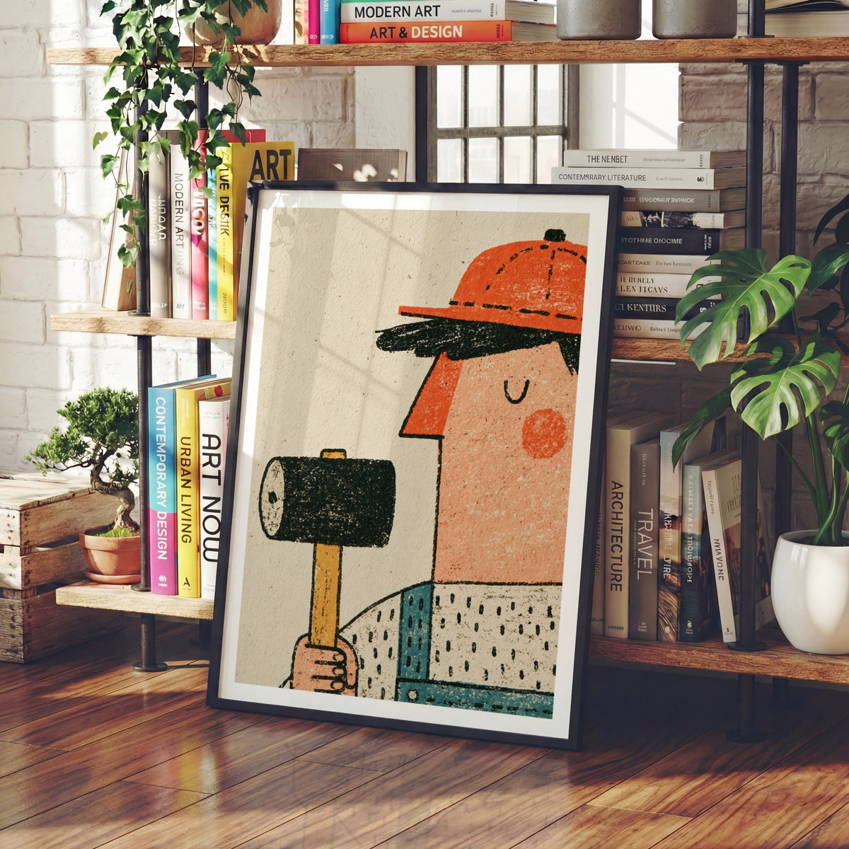 Retro Builder Poster, Vintage Worker Wall Art Print, Quirky Tradesman Illustration, Fun Workshop