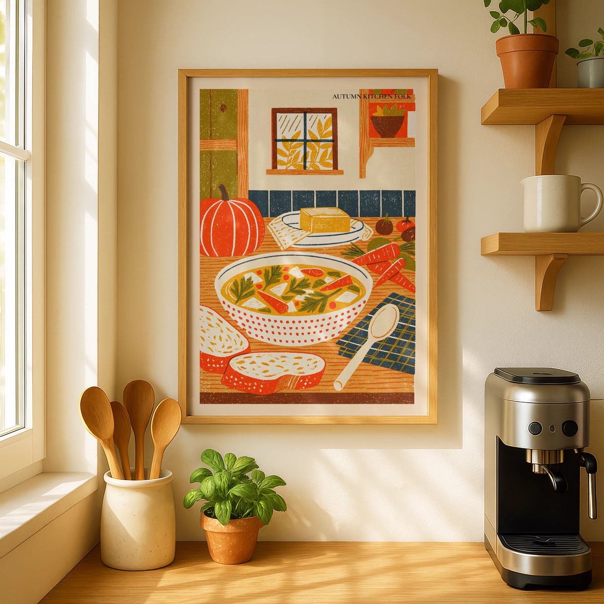Autumn Soup Kitchen Print, Vintage Food Poster Print, Rustic Kitchen Decor, Retro Mid Century