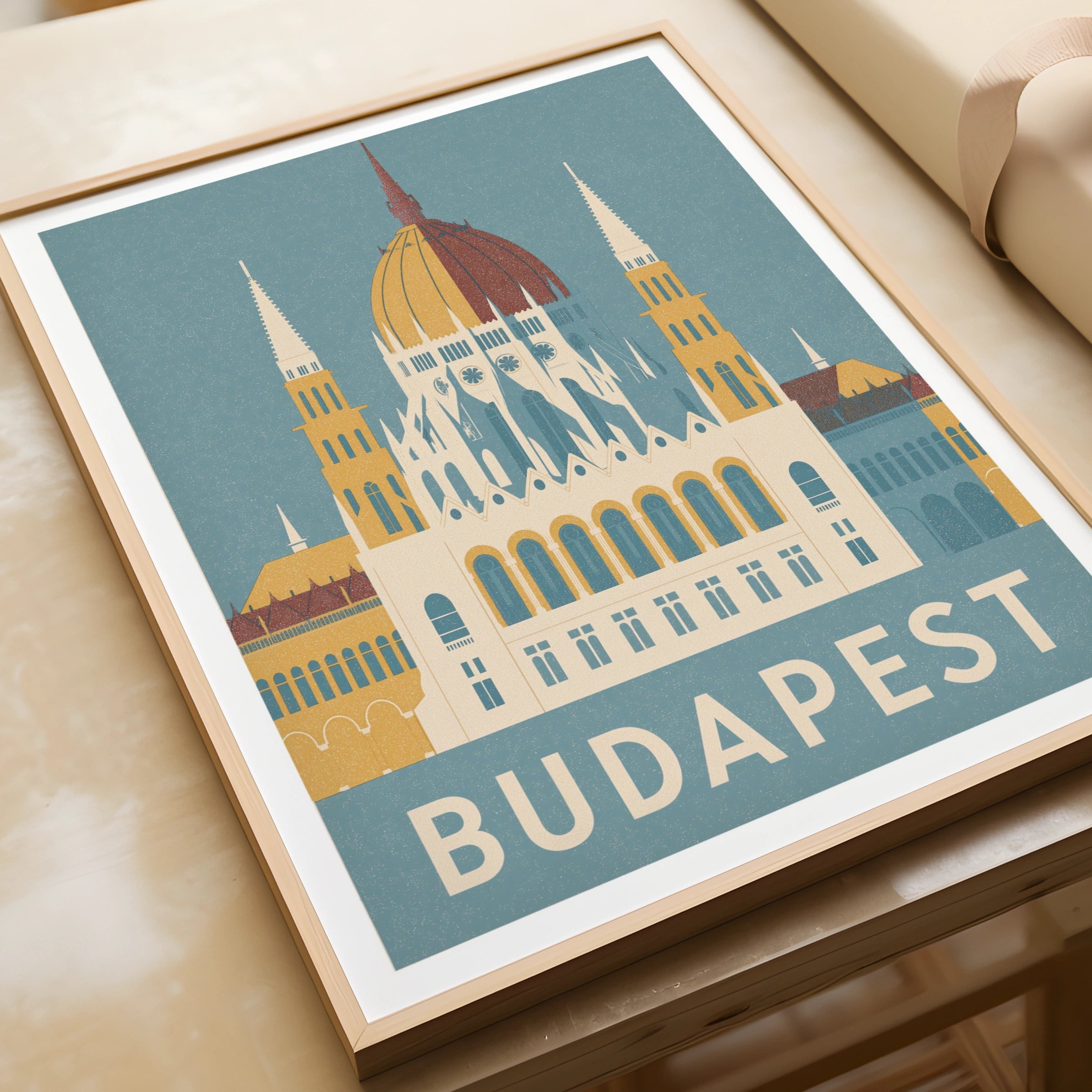 Budapest Retro Travel Poster, Hungary Parliament Print, Vintage Travel Wall Art Gift