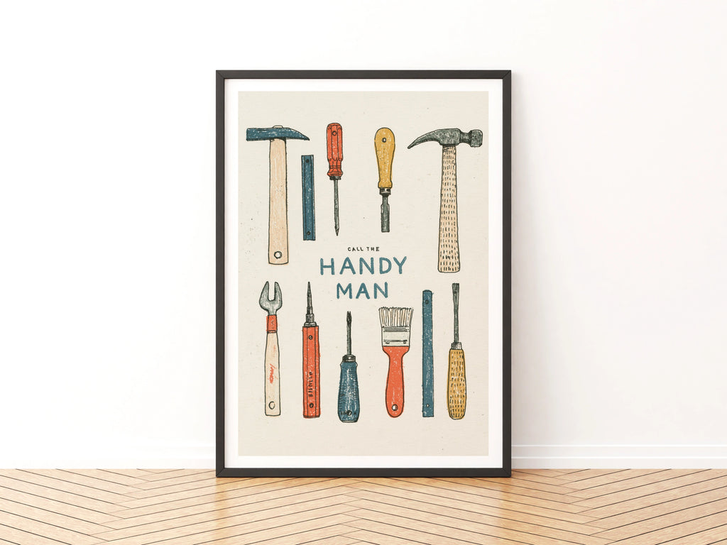 Call The Handyman Retro Tools Poster, Vintage Workshop Wall Art Print, Gift for Him