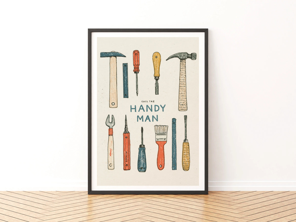 Call The Handyman Retro Tools Poster, Vintage Workshop Wall Art Print, Gift for Him