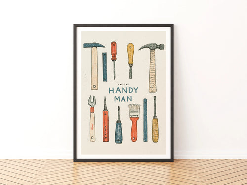 Call The Handyman Retro Tools Poster, Vintage Workshop Wall Art Print, Gift for Him