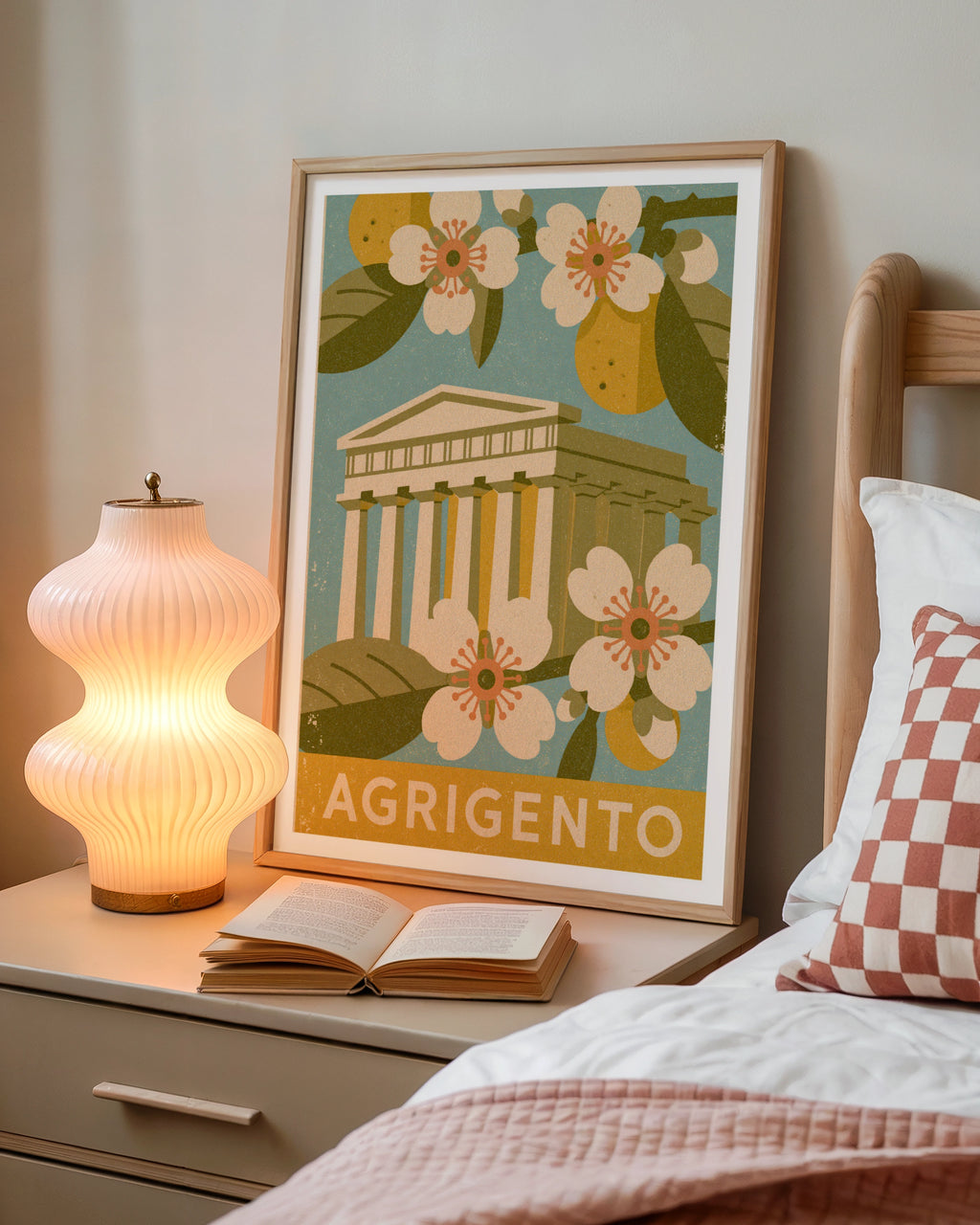Agrigento Sicily Vintage Travel Poster, Italy Greek Temple Wall Art Print