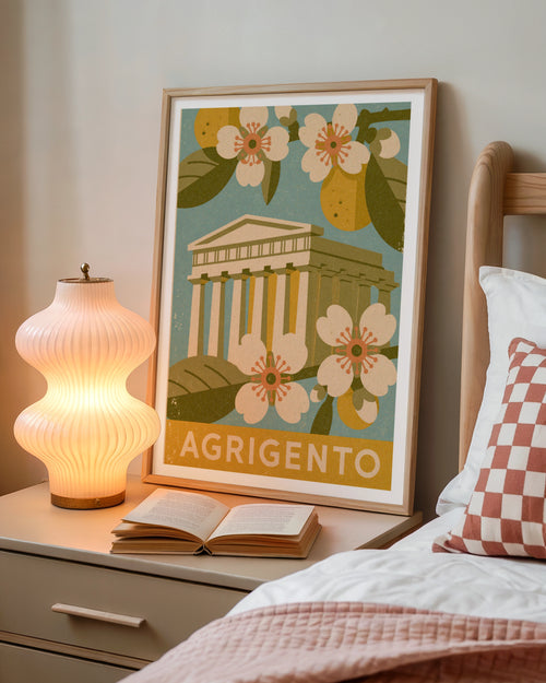 Agrigento Sicily Vintage Travel Poster, Italy Greek Temple Wall Art Print