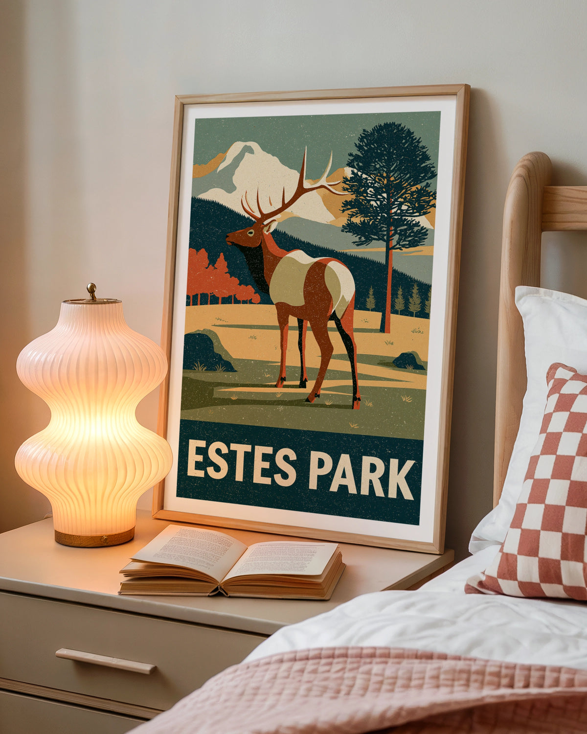 Estes Park Retro Travel Poster, Colorado Elk Print, Vintage National Park Wall Art