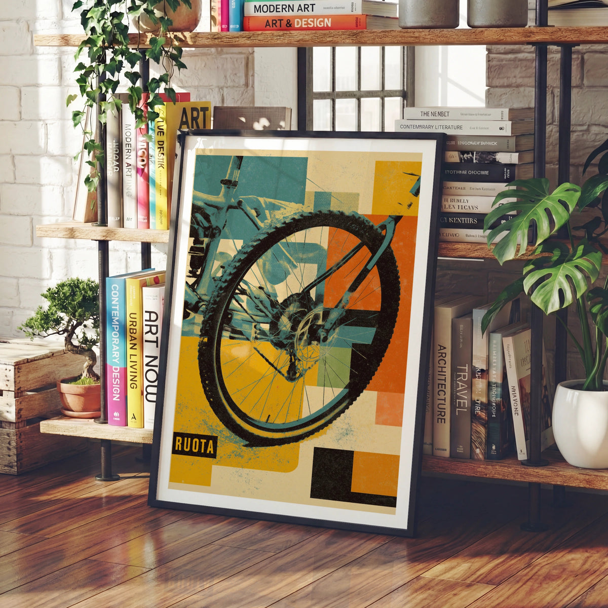 Retro Mountain Bike Wheel Poster, Vintage Cycling Print, MTB Wall Art, Bold Graphic Decor