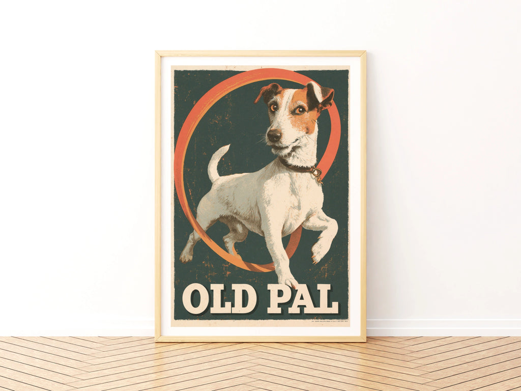 Retro Jack Russell Terrier Poster, Old Pal Vintage Dog Print, Teal Orange Wall Art