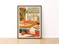 Vintage Food Poster Print, Winter Baker Bread Art, Rustic Kitchen Decor, Retro Mid Century Risograph